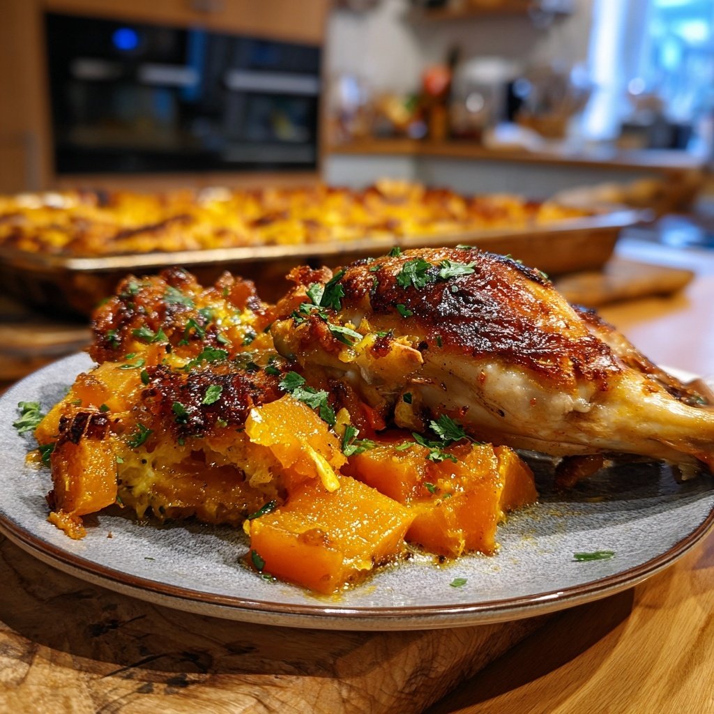 Kalorienarmes Hähnchen Mit Ofen Kürbis