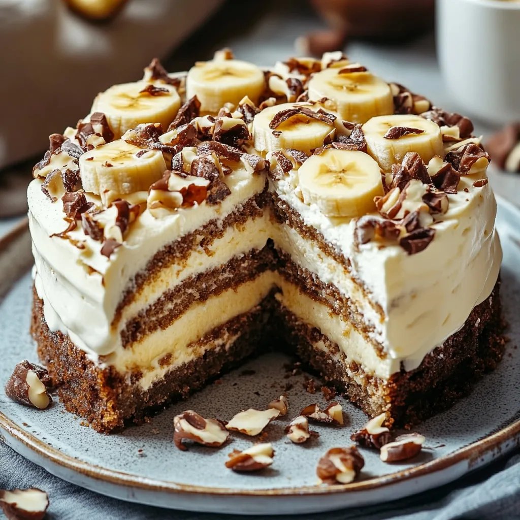 Bananen-Walnuss-Sahne-Torte mit weißer Schokolade