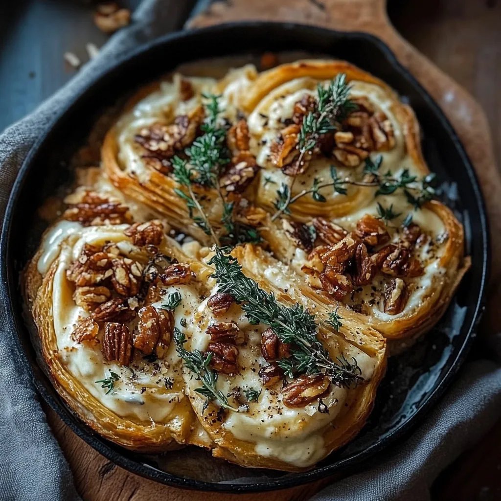 Blätterteig mit Blauschimmelkäse, Walnüssen und Thymian